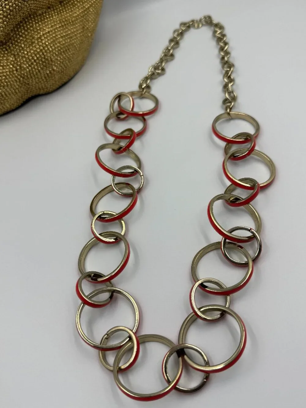 Talbots Gold Tone Coral Enamel Circle Link Statement Necklace
